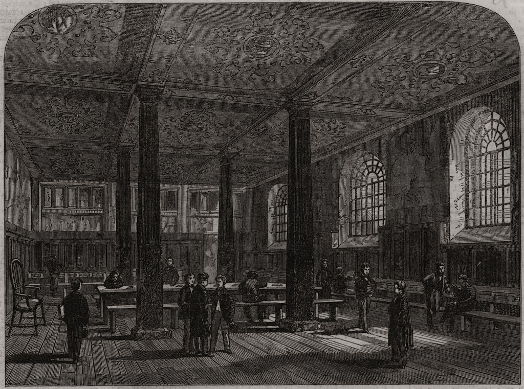 The study of room in Charterhouse School. London 1862 old antique print